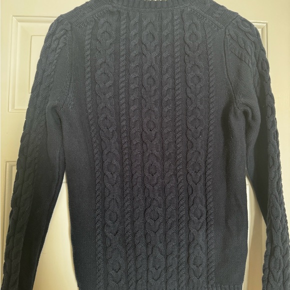 L.L.Bean Crewneck Cable Knit Navy Blue Cotton Sweater size small - Picture 3 of 7
